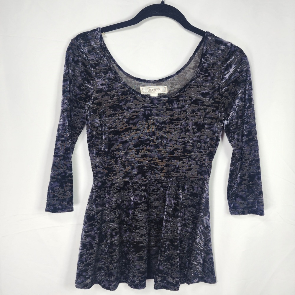 Decree Womens Black Velvet Burnout Babydoll Top Small Dark Grunge Y2K Indie Goth